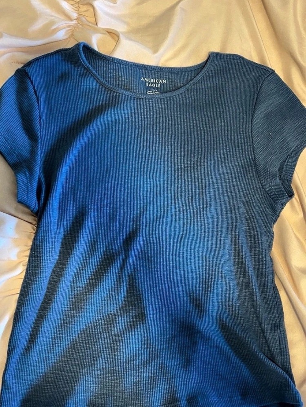 American Eagle AE Hey Baby Waffle Tee Blue Cotton Short Sleeve Tee Size Large